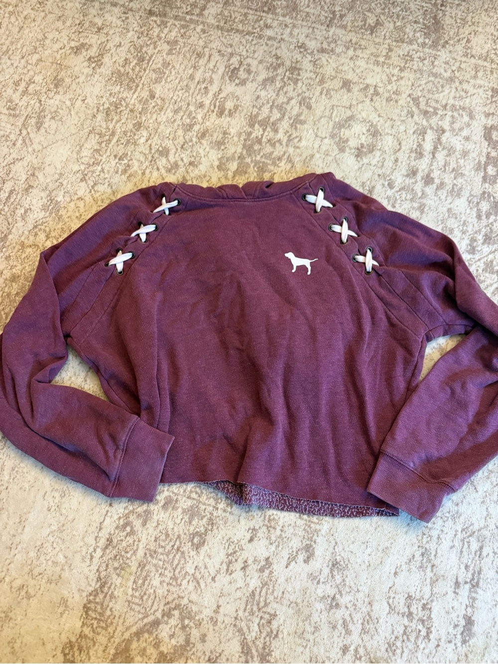 PINK Victoria's Secret Cropped Lace-Up Sweatshirt in Plum